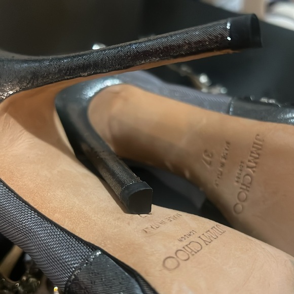 Jimmy Choo Viola Metallic Leather and Mesh Crystal Embellished Sandals Size 37. - Picture 16 of 17